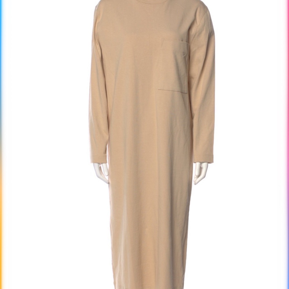 Tibi Tan Sheath Dress with Mock Neck and Long Sleeves